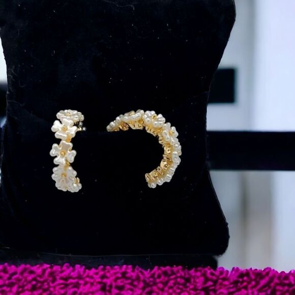 Japanese Cherry Blossom Floral Hoop Earrings Wedding Prom Formal Jewelry Woman's - Picture 1 of 7